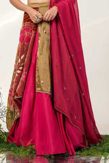 Shwetanga Multi Color Cotton, Organza, Chanderi, Flora Valley Embroidered Lehenga Set at Aza Fashions Shwetanga_Multi Color Cotton, Organza, Chanderi, Flora Valley Embroidered Lehenga Set _at_Aza_Fashions