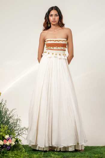 Buy Shwetanga Ivory Cotton, Muslin Bandeau Neck Ghunghroo Anarkali Sharara Set Online at Aza Fashions Buy_Shwetanga_Ivory Cotton, Muslin Bandeau Neck Ghunghroo Anarkali Sharara Set _Online_at_Aza_Fashions