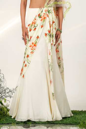 Shwetanga_Multi Color Organza, Georgette, Eden Cascade Skirt Saree With Embroidered Blouse _Online_at_Aza_Fashions