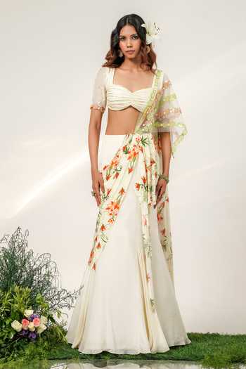 Shwetanga Eden Cascade Skirt Saree With Embroidered Blouse