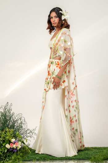 Buy_Shwetanga_Multi Color Organza, Georgette, Eden Cascade Skirt Saree With Embroidered Blouse _Online_at_Aza_Fashions