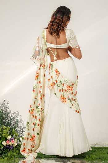 Shwetanga Eden Cascade Skirt Saree With Embroidered Blouse