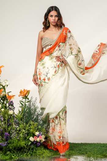 Shwetanga Garden Half & Half Draped Saree With Corset