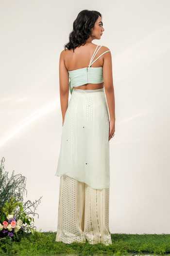 Shwetanga Flora Cascade Draped Tunic With Panelled Sharara