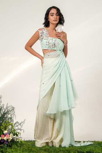 Shwetanga Flora Cascade Draped Tunic With Panelled Sharara