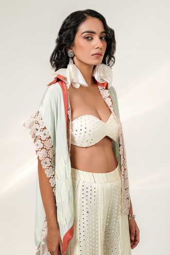 Shwetanga Blue Organza, Cotton, Georgette Foil Bloom Embroidered Shirt Sharara Set Online at Aza Fashions Shwetanga_Blue Organza, Cotton, Georgette Foil Bloom Embroidered Shirt Sharara Set _Online_at_Aza_Fashions