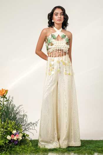Shwetanga Botanical Tassel Top & Sharara Set