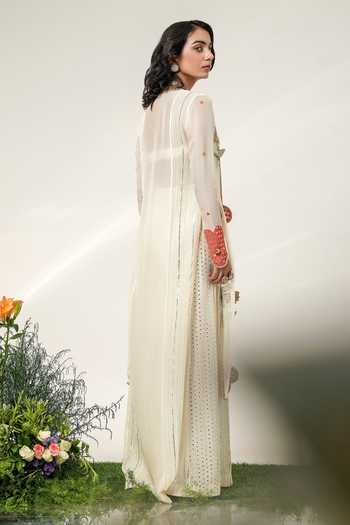 Shwetanga Botanical Embroidered Jacket Sharara Set