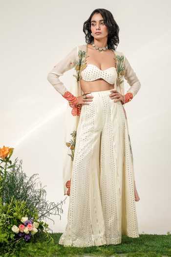 Shwetanga Botanical Embroidered Jacket Sharara Set