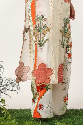 Shop Shwetanga Ivory Silk, Organza, Georgette Round Neck, Yes Garden Patchwork Kurta And Pant Set Online at Aza Fashions Shop_Shwetanga_Ivory Silk, Organza, Georgette Round Neck, Yes Garden Patchwork Kurta And Pant Set _Online_at_Aza_Fashions
