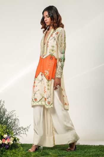 Buy Shwetanga Ivory Organza, Crepe V-neck Printed Kurta And Salwar Set Online at Aza Fashions Buy_Shwetanga_Ivory Organza, Crepe V-neck Printed Kurta And Salwar Set _Online_at_Aza_Fashions