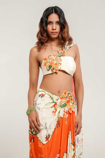 Shwetanga Apsara Printed Draped Crepe Skirt & Bustier Set