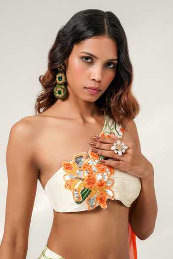 Buy Shwetanga Ivory Crepe One Shoulder Apsara Printed Draped Skirt And Bustier Set Online at Aza Fashions Buy_Shwetanga_Ivory Crepe One Shoulder Apsara Printed Draped Skirt And Bustier Set _Online_at_Aza_Fashions