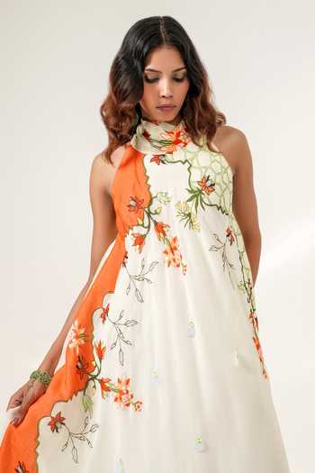 Buy Shwetanga Ivory Crepe Halter Neck Mosiac Scarf Printed Dress Online at Aza Fashions Buy_Shwetanga_Ivory Crepe Halter Neck Mosiac Scarf Printed Dress _Online_at_Aza_Fashions