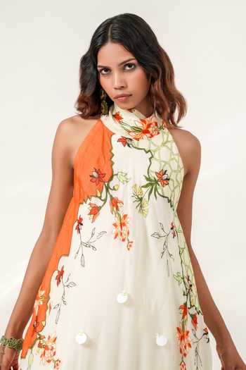 Shwetanga Ivory Crepe Halter Neck Mosiac Scarf Printed Dress at Aza Fashions Shwetanga_Ivory Crepe Halter Neck Mosiac Scarf Printed Dress _at_Aza_Fashions