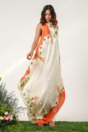 Buy Shwetanga Ivory Crepe Halter Neck Mosiac Scarf Printed Dress Buy_Shwetanga_Ivory Crepe Halter Neck Mosiac Scarf Printed Dress