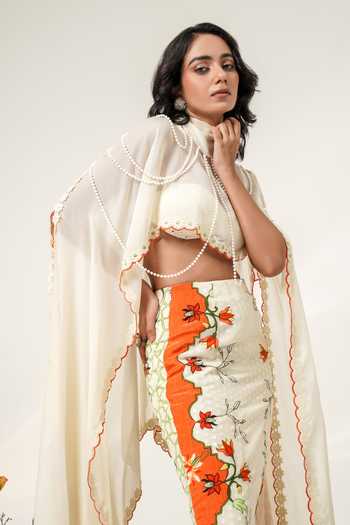 Buy Shwetanga Ivory Organza, Georgette Sweetheart Neck Enchanted Embroidered Cape Skirt Set Online at Aza Fashions Buy_Shwetanga_Ivory Organza, Georgette Sweetheart Neck Enchanted Embroidered Cape Skirt Set _Online_at_Aza_Fashions