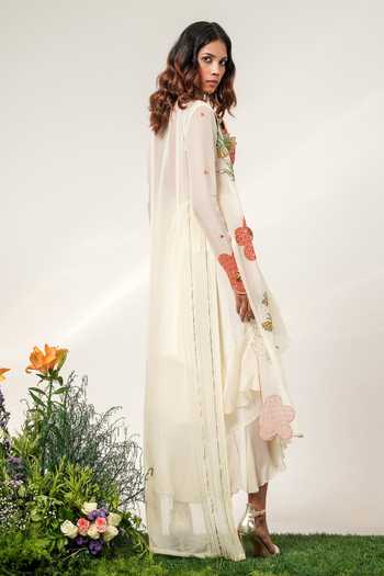 Shwetanga Ruffled Mosaic Print Jacket Skirt Set