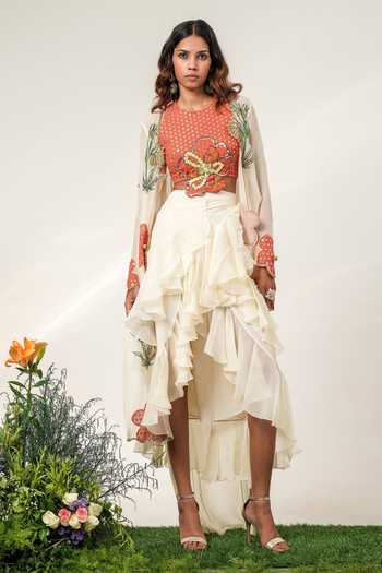 Shwetanga Ruffled Mosaic Print Jacket Skirt Set