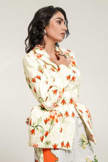 Shwetanga Ivory Silk, Crepe Mosaic Canvas Print Blazer And Pant Set Online at Aza Fashions Shwetanga_Ivory Silk, Crepe Mosaic Canvas Print Blazer And Pant Set _Online_at_Aza_Fashions