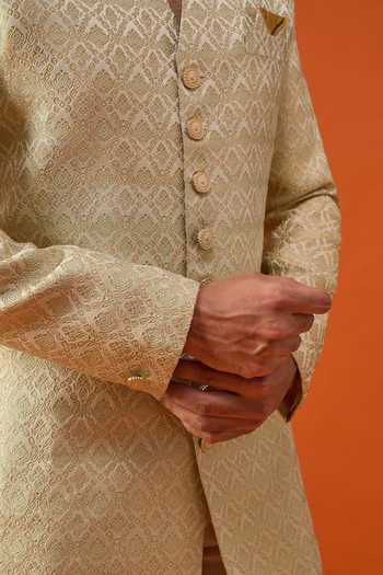 Shop_Arihant Rai Sinha_Green Brocade, Viscose, Polyester Sherwani And Trouser Set 