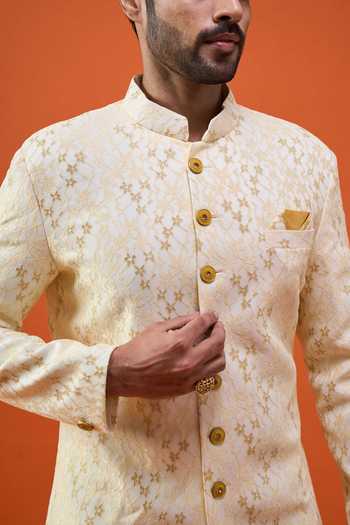 Buy_Arihant Rai Sinha_Yellow Brocade, Viscose, Polyester Sequin Embroidered Sherwani Set 