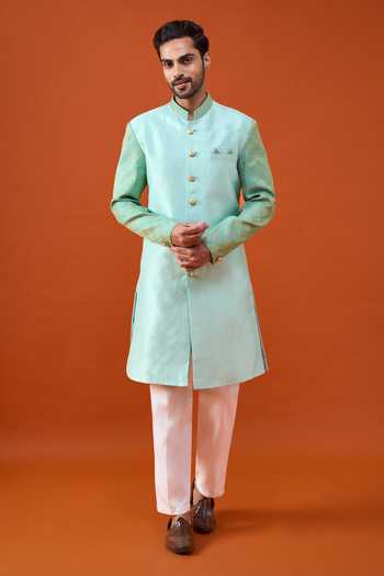 Arihant Rai Sinha Woven Pattern Sleeve Sherwani Set 