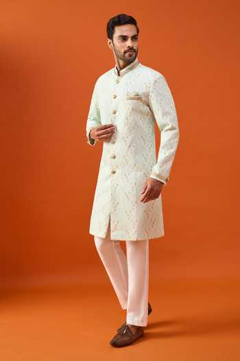 Arihant Rai Sinha_Green Brocade, Polyester, Viscose Sherwani And Trouser Set _at_Aza_Fashions