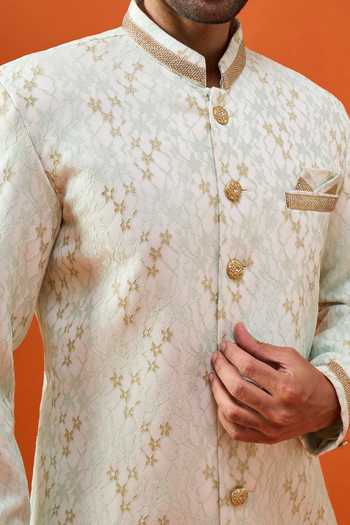 Buy_Arihant Rai Sinha_Green Brocade, Polyester, Viscose Sherwani And Trouser Set 
