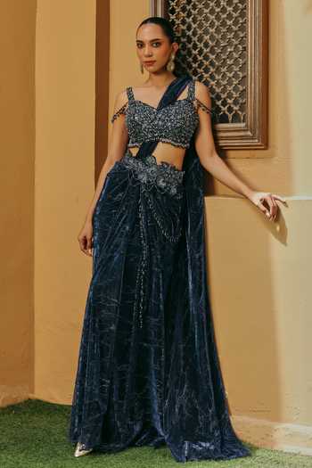 Label Moni K Naira Valentino Embroidered Lehenga Saree With Bustier 