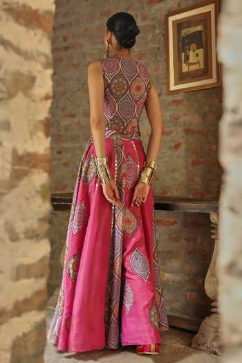 Label Moni K Prink Mirror Work Jacket Lehenga Set 