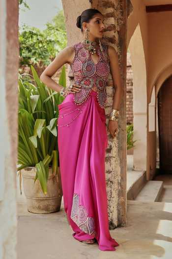 Label Moni K Prink Embroidered Vest & Skirt Set 