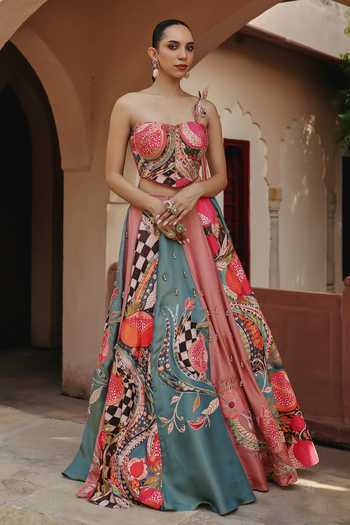 Label Moni K Pomelle Fiza Printed Lehenga & Bustier Set 