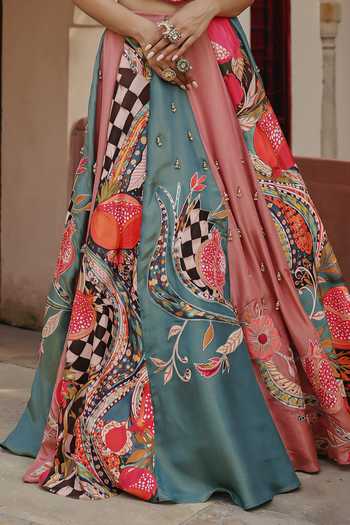 Label Moni K Multi Color Crepe, Tissue, Silk Pomelle Fiza Printed Lehenga And Bustier Set at Aza Fashions Label Moni K_Multi Color Crepe, Tissue, Silk Pomelle Fiza Printed Lehenga And Bustier Set _at_Aza_Fashions