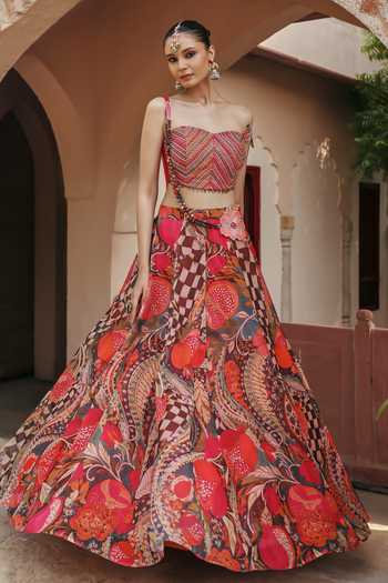 Label Moni K Pomelle Kundan Printed Lehenga & Blouse Set 