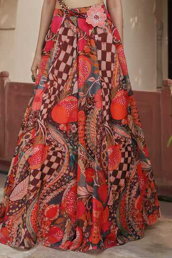 Shop Label Moni K Multi Color Organza, Chanderi, Net Pomelle Kundan Printed Lehenga And Blouse Set Online at Aza Fashions Shop_Label Moni K_Multi Color Organza, Chanderi, Net Pomelle Kundan Printed Lehenga And Blouse Set _Online_at_Aza_Fashions