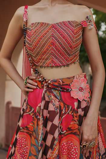 Label Moni K Multi Color Organza, Chanderi, Net Pomelle Kundan Printed Lehenga And Blouse Set at Aza Fashions Label Moni K_Multi Color Organza, Chanderi, Net Pomelle Kundan Printed Lehenga And Blouse Set _at_Aza_Fashions