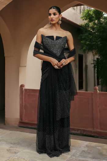 Label Moni K Nazar Pre-Draped Saree With Embellished Corset 