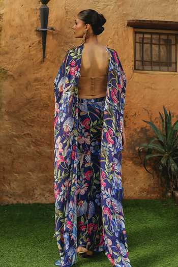 Label Moni K Fiorella Printed Cape Lehenga Set 