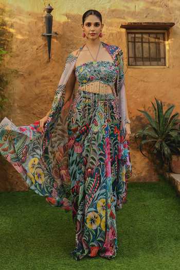 Label Moni K Fleur Printed Jacket Lehenga Set 