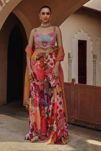 Label Moni K Calista Embroidered Blouse Pant Set 