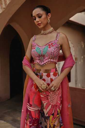 Buy Label Moni K Multi Color Organza, Net Sweetheart Neck Calista Embroidered Blouse Pant Set Online at Aza Fashions Buy_Label Moni K_Multi Color Organza, Net Sweetheart Neck Calista Embroidered Blouse Pant Set _Online_at_Aza_Fashions
