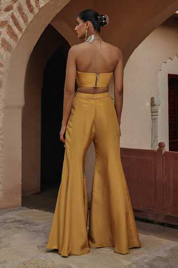 Label Moni K Mirror Embroidered Blouse & Flared Pant Set 