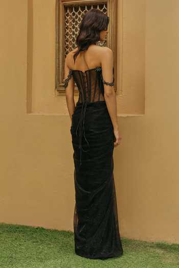 Label Moni K Ada Neckline Embroidered Gown 