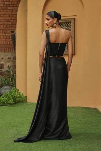 Label Moni K Onyx Pre-Draped Saree With Embellished Corset 