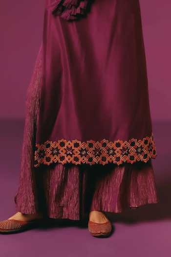 Buy Warra Magenta Dupion, Tissue Notched Neck Embroidered Kurta And Palazzo Set Online at Aza Fashions Buy_Warra_Magenta Dupion, Tissue Notched Neck Embroidered Kurta And Palazzo Set _Online_at_Aza_Fashions