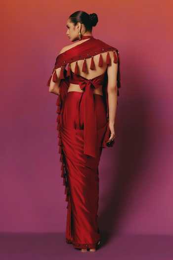 Warra Resham Border Embroidered Pre-Draped Saree With Blouse 