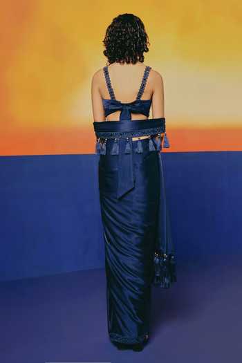 Warra Border Embroidered Pre-Draped Saree With Blouse 