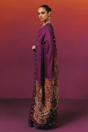 Shop Warra Purple Silk Square Neck Dori Embroidered Saree With Blouse Online at Aza Fashions Shop_Warra_Purple Silk Square Neck Dori Embroidered Saree With Blouse _Online_at_Aza_Fashions