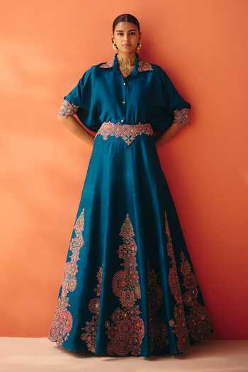 Mrunalini Rao Katyayni Collar Embroidered Shirt & Skirt Set 